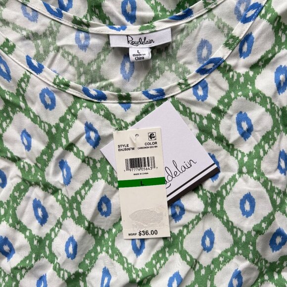 Roudelain Women's White, Green & Blue Printed Tassel-Trim Tank Nightgown NWT - Picture 7 of 7